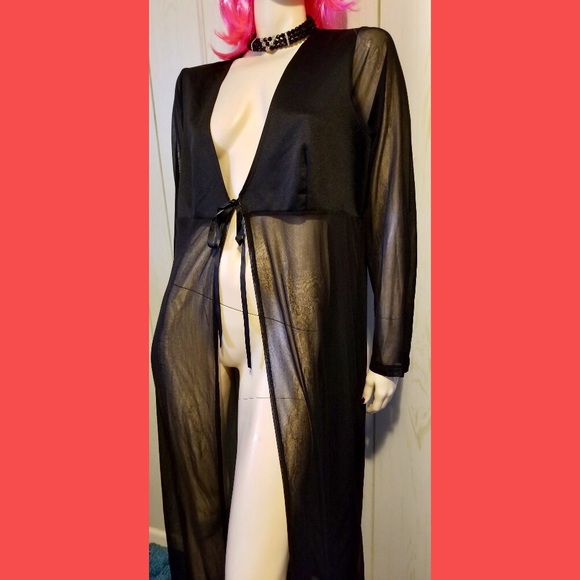 Vintage Jackets & Blazers - VTG 90s Vamp Wicked Goth Sheer Black Duster Jacket